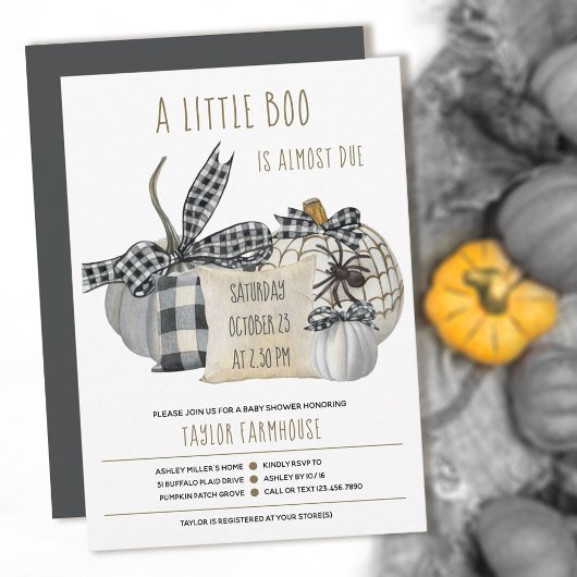 Little Boo Farmhouse Pillow Halloween Baby shower Kaart