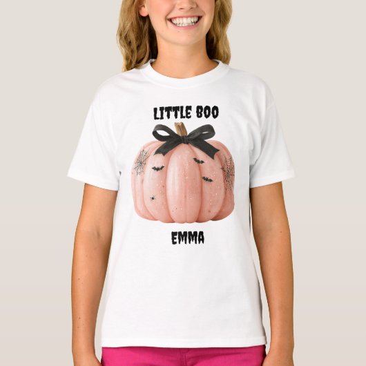 Little Boo Gepersonaliseerde Halloween Pumpkin T-shirt (Voorkant)