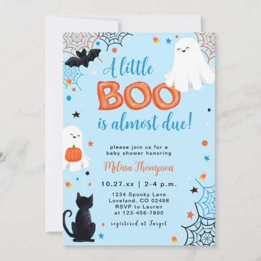 Little Boo Ghost Boy Halloween Baby shower Kaart (Voorkant)