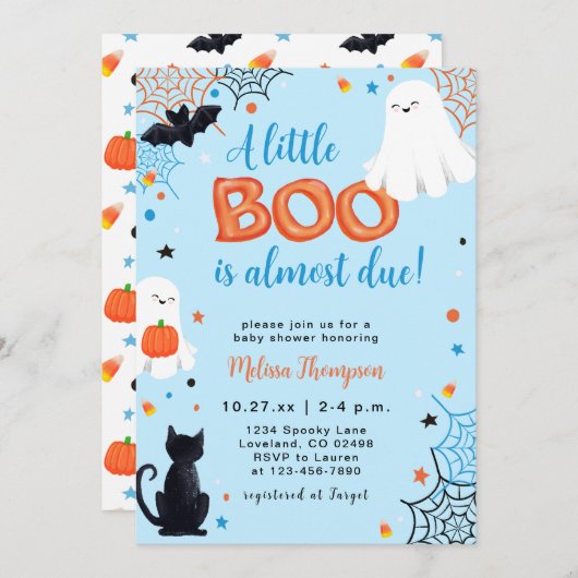 Little Boo Ghost Boy Halloween Baby shower Kaart (Voorkant / Achterkant)