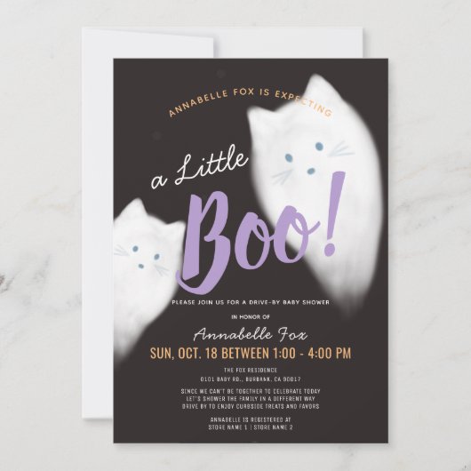 Little Boo Ghost Cat Drive-by Baby shower Kaart (Voorkant)