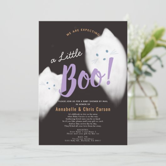 Little Boo Ghost Cat Halloween Baby shower per pos Kaart (Staand voorkant)