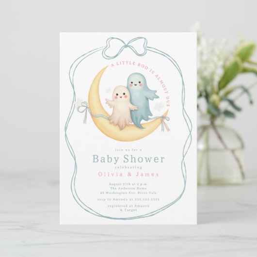 Little Boo Ghost Couple Baby shower Kaart (Staand voorkant)