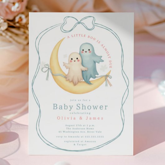Little Boo Ghost Couple Baby shower Kaart