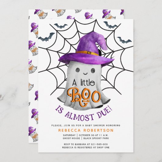Little BOO ghost en web Halloween baby shower Kaart (Voorkant / Achterkant)