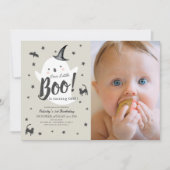 Little Boo Ghost Halloween 1e Verjaardag Foto Kaart (Voorkant)