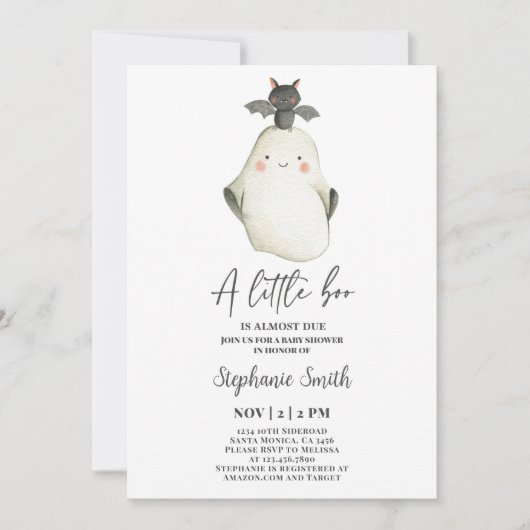 Little Boo Ghost Halloween Baby shower Invitation Kaart (Voorkant)