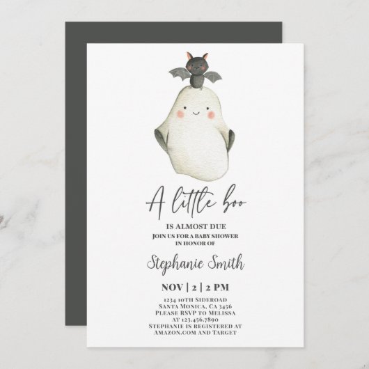Little Boo Ghost Halloween Baby shower Invitation Kaart (Voorkant / Achterkant)
