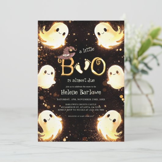 Little Boo Ghost Halloween Baby shower Kaart (Staand voorkant)