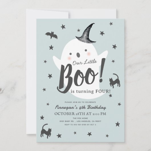 Little Boo Ghost Halloween Blue Boy Verjaardag Kaart (Voorkant)