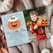 Little Boo Ghost Halloween Boys Verjaardagsfoto Kaart