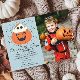 Little Boo Ghost Halloween Boys Verjaardagsfoto Kaart