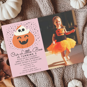 Little Boo Ghost Halloween Girl's Verjaardagsfoto Kaart