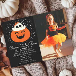 Little Boo Ghost Halloween Kids Verjaardag Foto Kaart