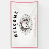Little Boo Ghost Halloween Roze Baby shower Banner (Verticaal)
