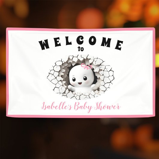 Little Boo Ghost Halloween Roze Baby shower Banner