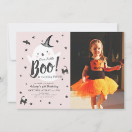 Little Boo Ghost Halloween Roze Verjaardag Foto Kaart