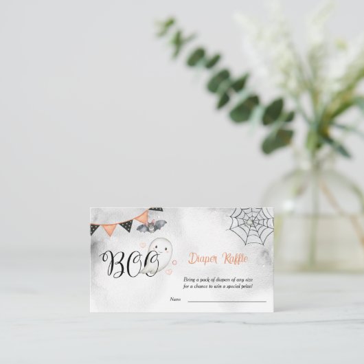 Little Boo Ghost Herfst Baby shower Luier Raffle Informatiekaartje (Staand voorkant)
