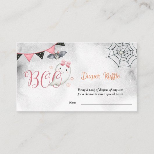 Little Boo Ghost Meisje Baby shower Luier Raffle Informatiekaartje (Voorkant)