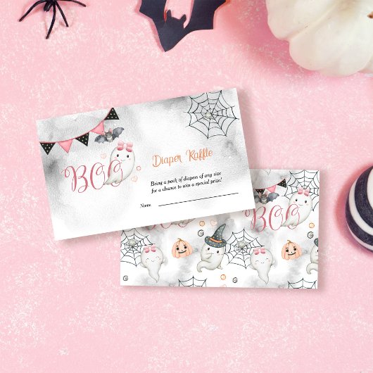 Little Boo Ghost Meisje Baby shower Luier Raffle Informatiekaartje