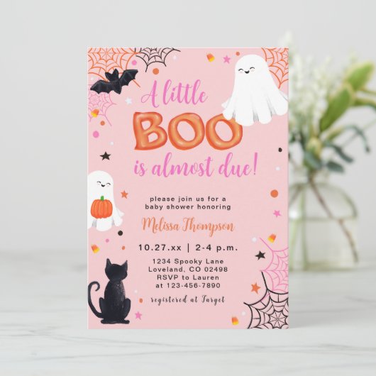 Little Boo Ghost Meisje Halloween Baby shower Kaart (Staand voorkant)