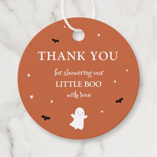 Little Boo Ghost Oranje Baby shower Bedankt Bedankjes Labels (Voorkant)