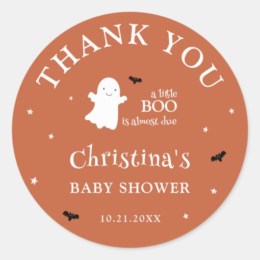 Little Boo Ghost Oranje Baby shower Bedankt Ronde Sticker (Voorkant)