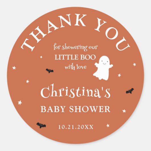Little Boo Ghost Oranje Baby shower Bedankt Ronde Sticker (Voorkant)