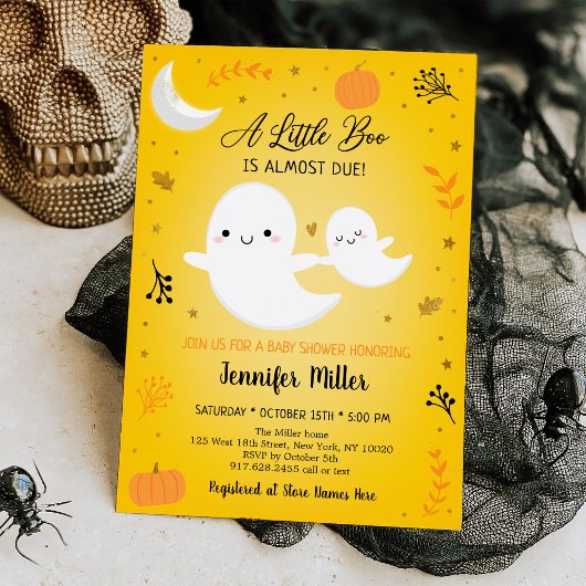 Little Boo Ghost Pumpkin Gold Baby shower Kaart