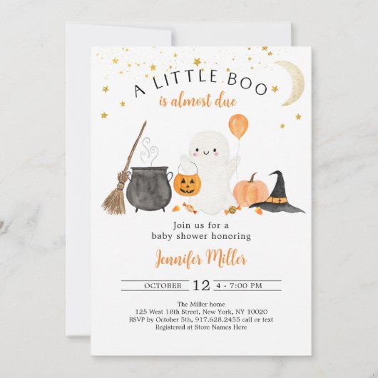Little Boo Ghost Pumpkin Halloween Baby shower Kaart (Voorkant)