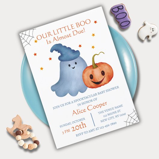 Little Boo Ghost Pumpkin Halloween Baby shower Kaart