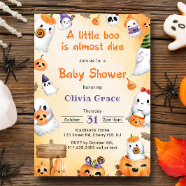 Little Boo Ghost Pumpkin Halloween Baby shower Kaart