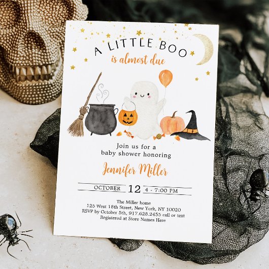 Little Boo Ghost Pumpkin Halloween Baby shower Kaart