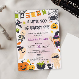 Little Boo Ghost Pumpkin Halloween Baby shower Kaart