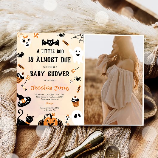 Little Boo Ghost Pumpkin Halloween Baby shower Kaart