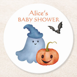 Little Boo Ghost Pumpkin Halloween Baby shower Ronde Kartonnen Onderzetter