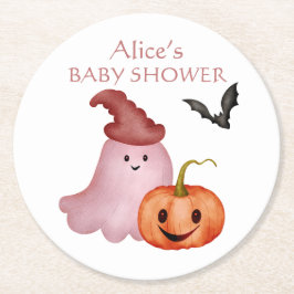 Little Boo Ghost Pumpkin Halloween Baby shower Ronde Kartonnen Onderzetter