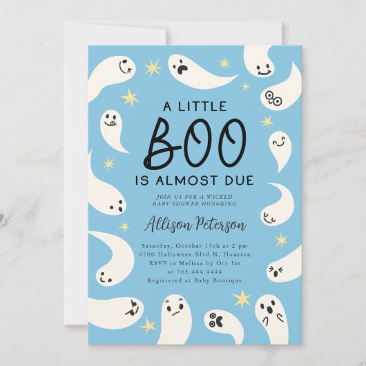 Little Boo Ghost Stars Boy Baby shower Kaart (Voorkant)