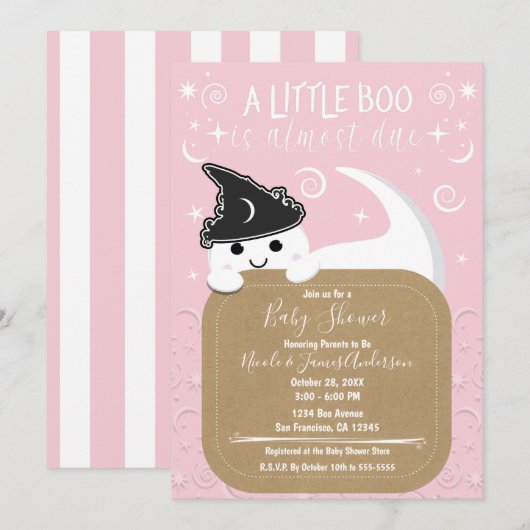 Little Boo Ghost Witch Pink Halloween Baby shower Kaart (Voorkant / Achterkant)