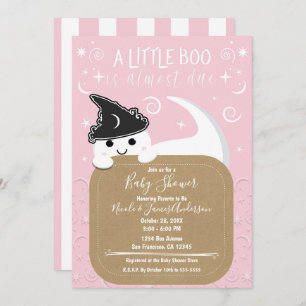 Little Boo Ghost Witch Pink Halloween Baby shower Kaart