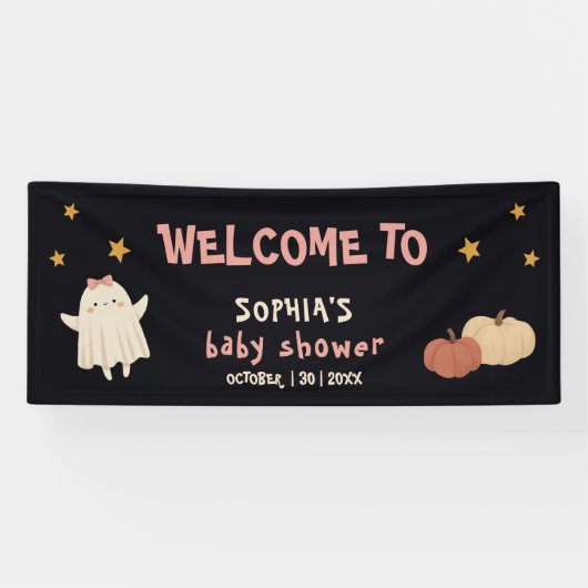 Little Boo Girl Halloween Baby shower Welkom Spandoek (Horizontaal)