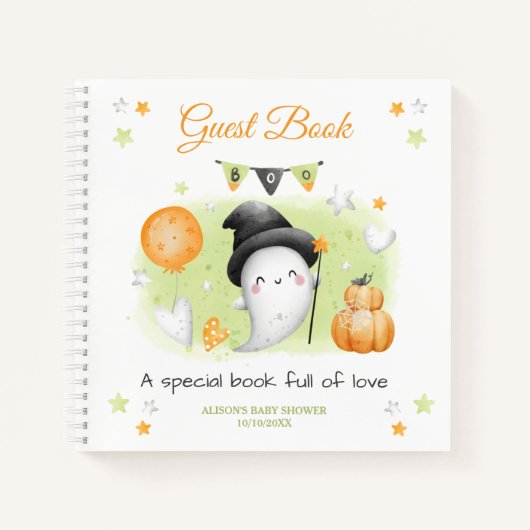 Little Boo Green Sinaasappel Baby shower Gastenboe Notitieboek (Voorkant)