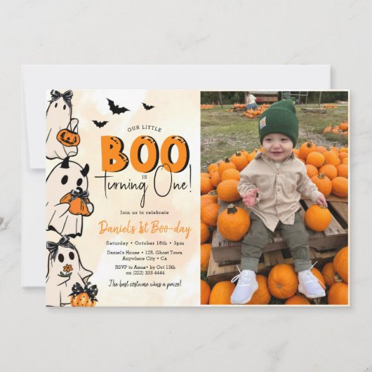 Little Boo Halloween 1st Birthday Foto Kaart (Voorkant)