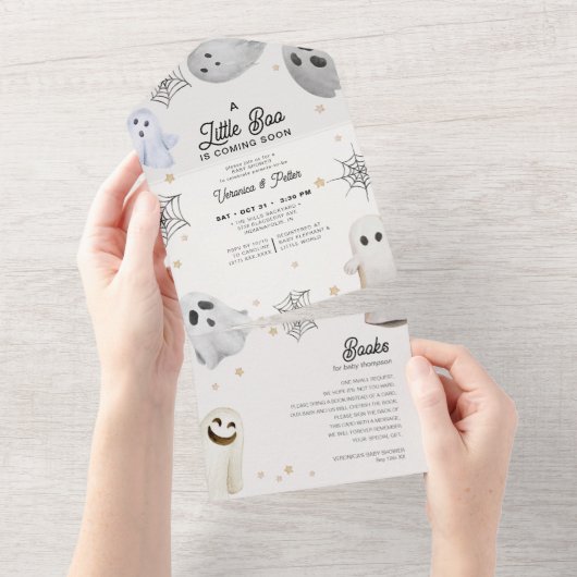 Little Boo Halloween Baby shower All One nodigt ui All In One Uitnodiging (Afscheurbaar)