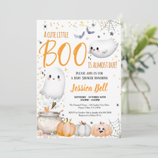 Little Boo Halloween Baby shower genderneutraal Kaart (Staand voorkant)