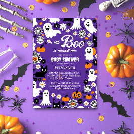 Little boo Halloween baby shower grovy retro Kaart