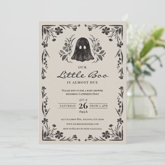 Little Boo Halloween Baby shower Invitation Kaart (Staand voorkant)
