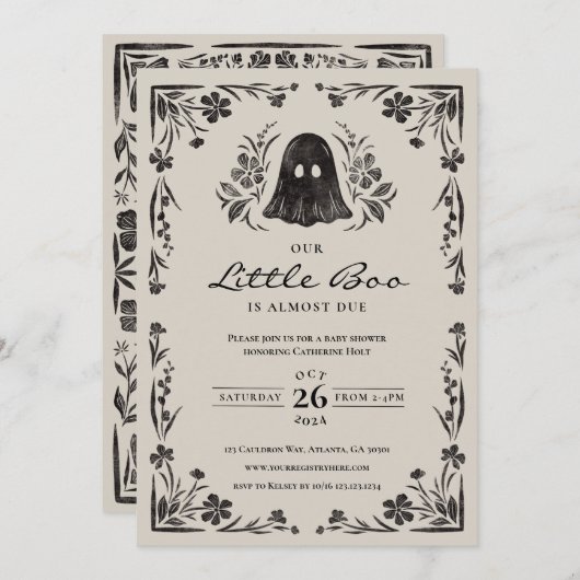 Little Boo Halloween Baby shower Invitation Kaart (Voorkant / Achterkant)