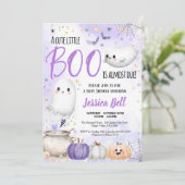 Little Boo Halloween Baby shower Paarse Kaart (Staand voorkant)