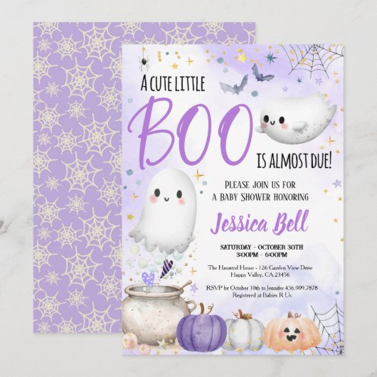 Little Boo Halloween Baby shower Paarse Kaart (Voorkant / Achterkant)